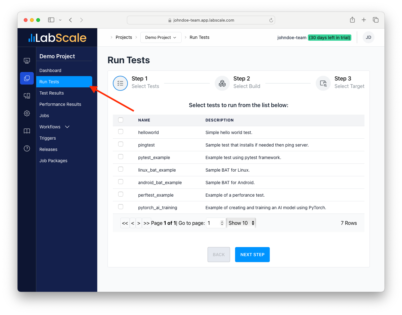 Run tests