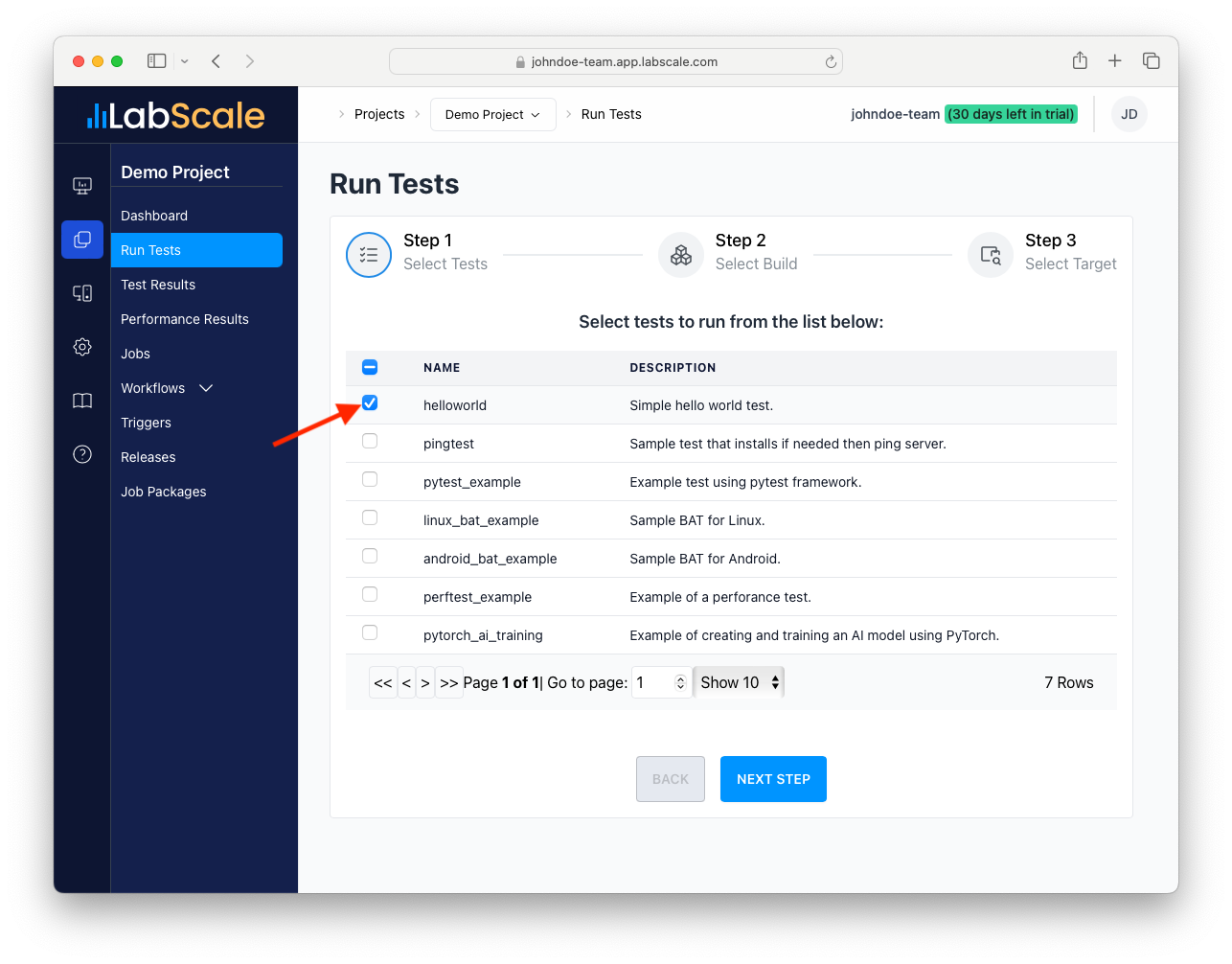 Select testsuite